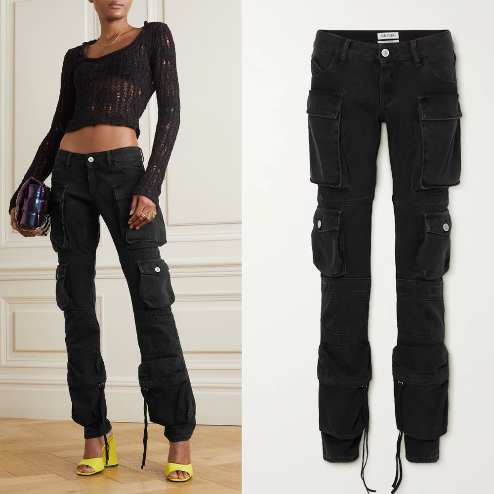 The Attico Essie Low Rise Tapered Cargo Jeans in Black 27